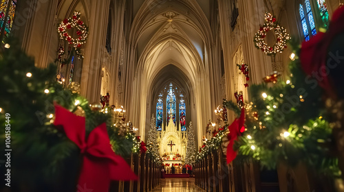 Wallpaper Mural A traditional Christmas mass held in a grand cathedral, with stained glass windows and festive decorations. Torontodigital.ca
