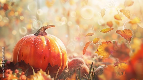 Wallpaper Mural Watercolor autumn pumpkin on thanksgiving Torontodigital.ca