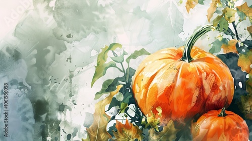 Wallpaper Mural Watercolor autumn pumpkin on thanksgiving Torontodigital.ca