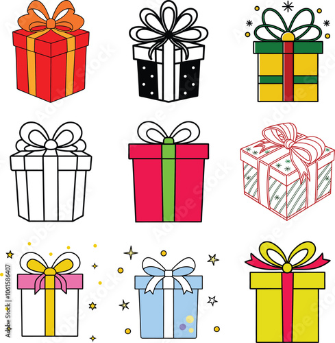  Festive Christmas Gift Box Set Bundle – Colorful Present Vector Illustrations