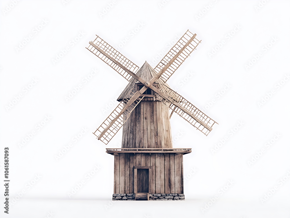An old windmill isolated on a white background An old windmill isolated on a white background
