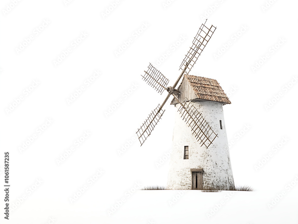 An old windmill isolated on a white background An old windmill isolated on a white background