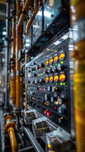 Industrial Control Panel with Futuristic Electronics Automation Switches Dials and Machinery Interfaces Complex Technology Dashboard for Monitoring and Controlling High Tech Systems