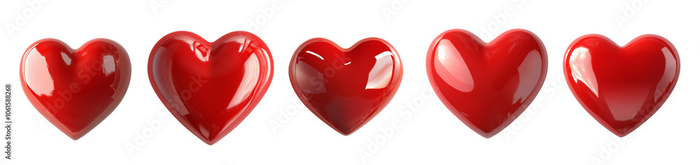 Set of red hearts isolated on the background. Heart clipart on a transparent background. Generative AI.