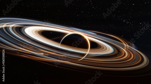 A universe in motion, with a ringed celestial body amidst twinkling stars, embodies the grandeur and mystery of space. photo