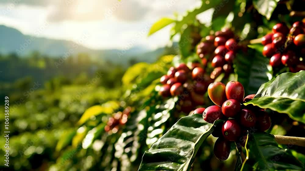 coffee beans  growing on  a tree