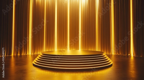 Empty stage podium background, luxury gold background with shiny glow lights --ar 16:9 --stylize 200 --v 6.1 Job ID: 2fe76bd9-f312-4fee-987b-5c890ce6d0b0