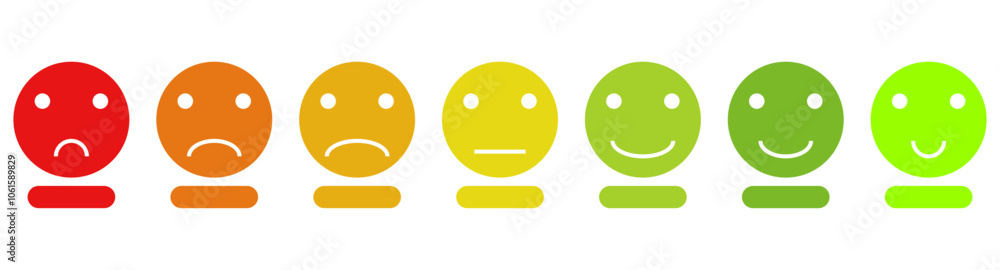 Feedback emoji icons vector. good and bad emoticon signs - Happy and Sad reaction. 5 Color faces, Smiley rating icon set , happy, neutral, sad, emojis. Vector illustration Feedback emoji icons vector. good and bad emoticon signs - Happy and Sad reaction. 5 Color faces, Smiley rating icon set , happy, neutral, sad, emojis. Vector illustration