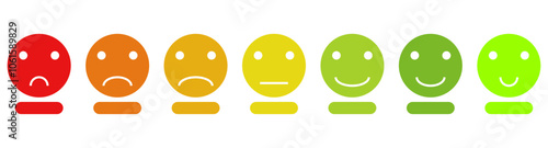 Feedback emoji icons vector. good and bad emoticon signs - Happy and Sad reaction. 5 Color faces, Smiley rating icon set , happy, neutral, sad, emojis. Vector illustration