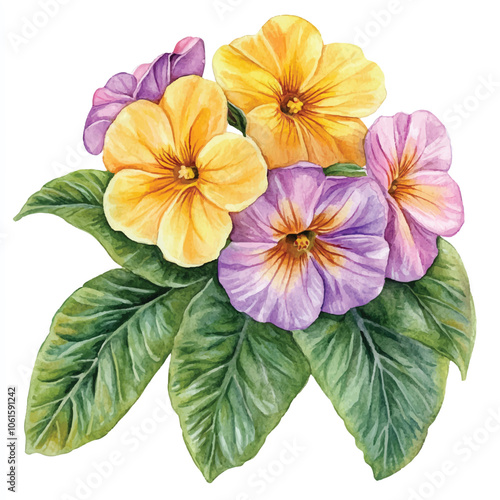 Wallpaper Mural primrose flower watercolor clipart illustration isolated Torontodigital.ca