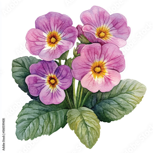 primrose flower watercolor clipart illustration isolated
