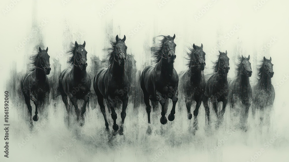 Fototapeta premium Minimalist outline of the Melbourne Cup Parade, with horses creating textured peaks of excitement