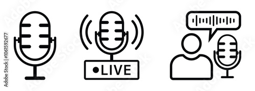 simple podcast icons. live audio streaming symbol for app, website, ui. transparent png and vector illustration.