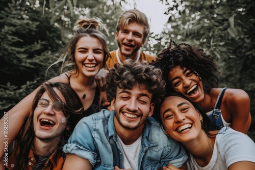 Group of young people having fun together. Group of friends having fun outdoors.