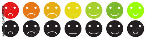 Feedback emoticons emojis. Smiley icon set , happy, neutral, sad, emoji, icon - Customer satisfaction rating scale with good and bad emotions. Vector illustration