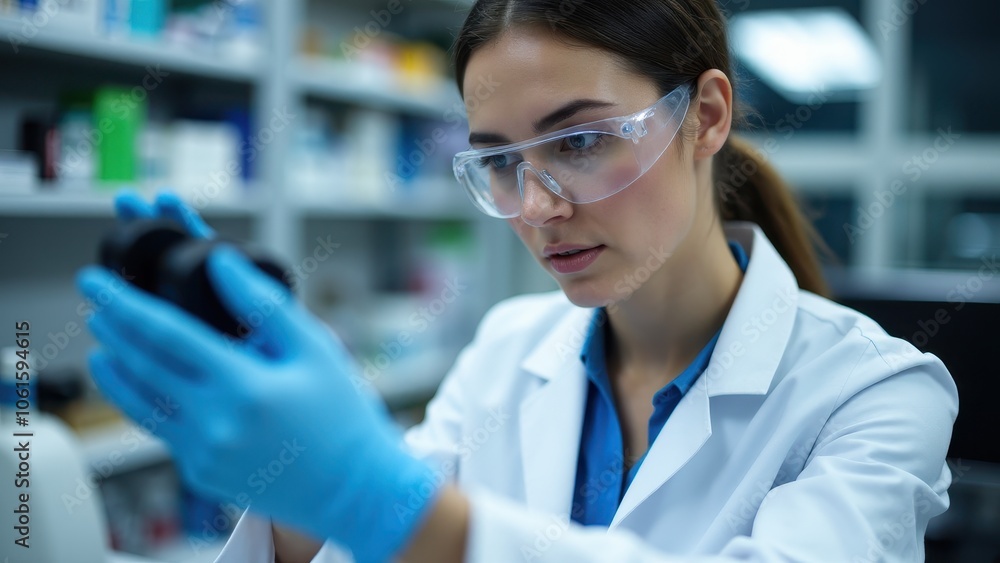 Fototapeta premium Scientist conducting precise genetic tests and DNA studies for biotechnological research.