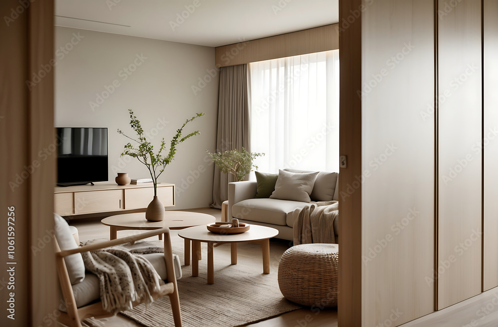 Close up details of a modern japandi style living room interior Close up details of a modern japandi style living room interior
