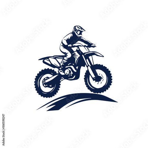 Motocross race, rider on motorbike, isolated vector silhouette