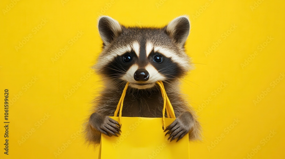 Obraz premium Stylish Raccoon with Shopping Bags on a Bright Background