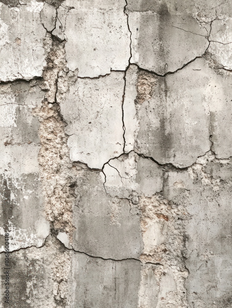 Fototapeta premium A close-up of cracked concrete wall showcasing weathered texture and structural wear.