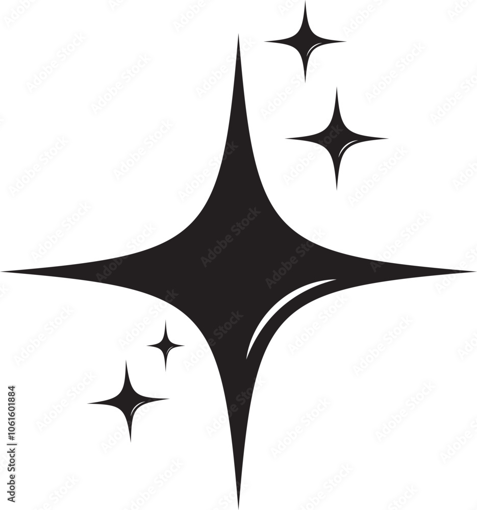 Fototapeta premium Shining stars emoji. Sparkles star icon, twinkle social media platform symbol. Black cartoon glittering abstract element vector. isolated on white background. Vector illustration. EPS 10 