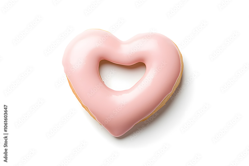 Top view Heart-shaped pink donut isolated on white background Top view Heart-shaped pink donut isolated on white background