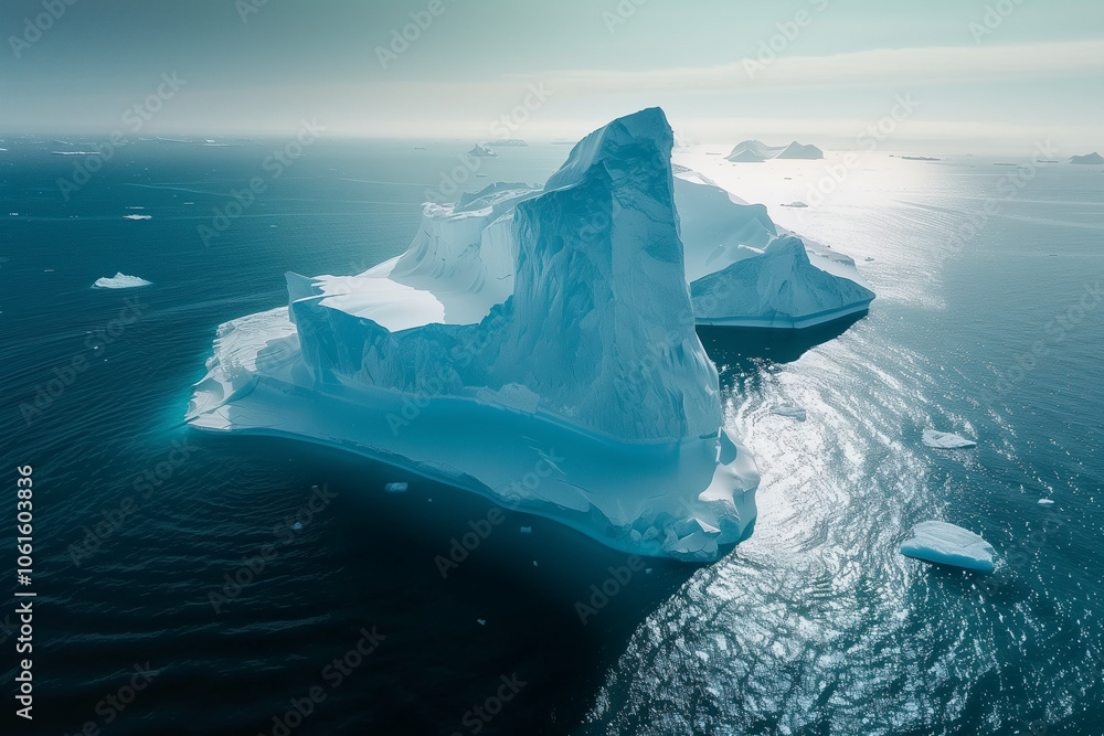 Iceberg aerial drone image- giant icebergs on greenland - Climate change