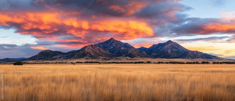 A stunning landscape featuring majestic mountains silhouetted against a colorful sunset, with golden grasslands in the foreground. A stunning landscape featuring majestic mountains silhouetted against a colorful sunset, with golden grasslands in the foreground.