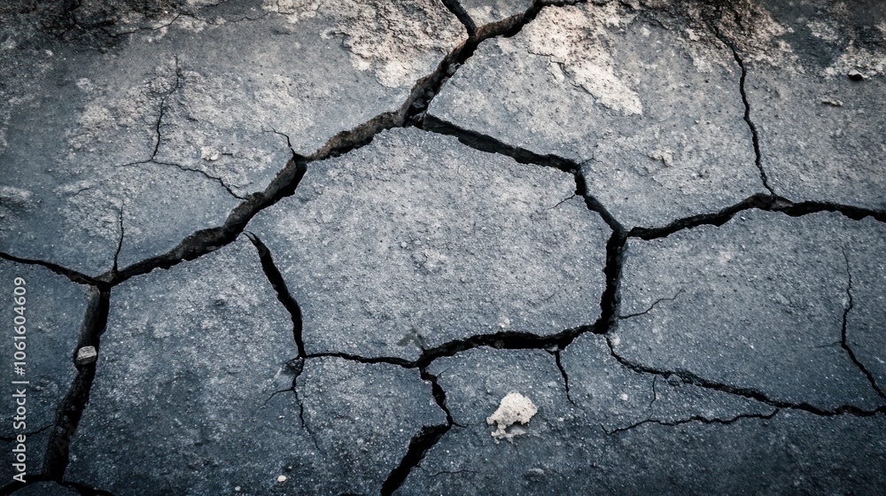 Obraz premium Cracked earth surface, highlighting drought and environmental issues.