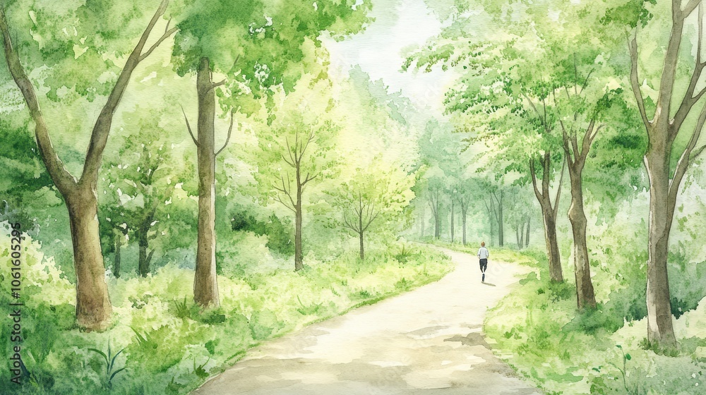 Jogging in a Tranquil Green Forest Landscape Jogging in a Tranquil Green Forest Landscape