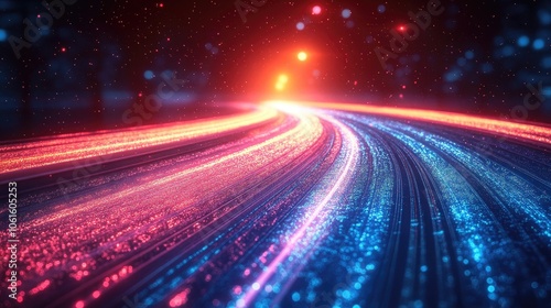 High-speed futuristic background with neon blue and pink light trails creating a warp effect. The glowing lines evoke rapid movement, perfect for sci-fi, tech-themed visuals