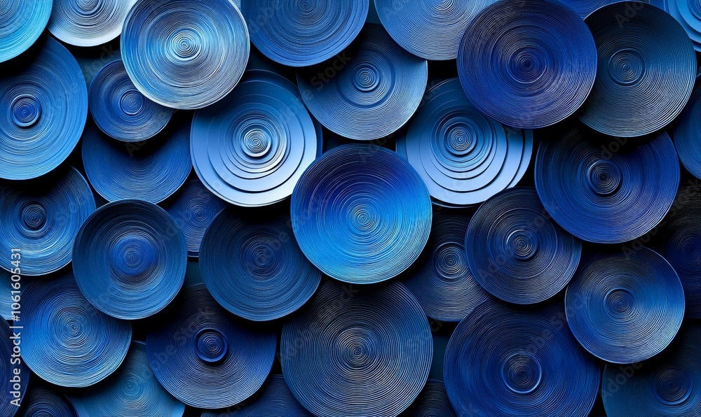 A vibrant arrangement of circular blue objects with varying shades and textures. A vibrant arrangement of circular blue objects with varying shades and textures.