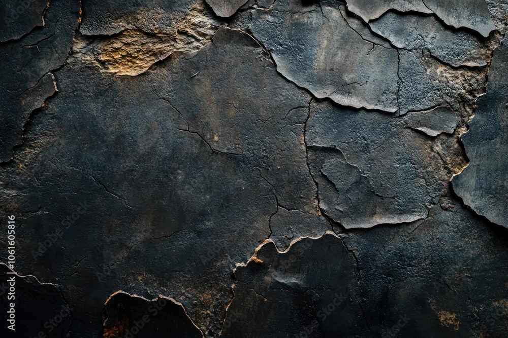 A textured, cracked black surface resembling aged or weathered material. A textured, cracked black surface resembling aged or weathered material.