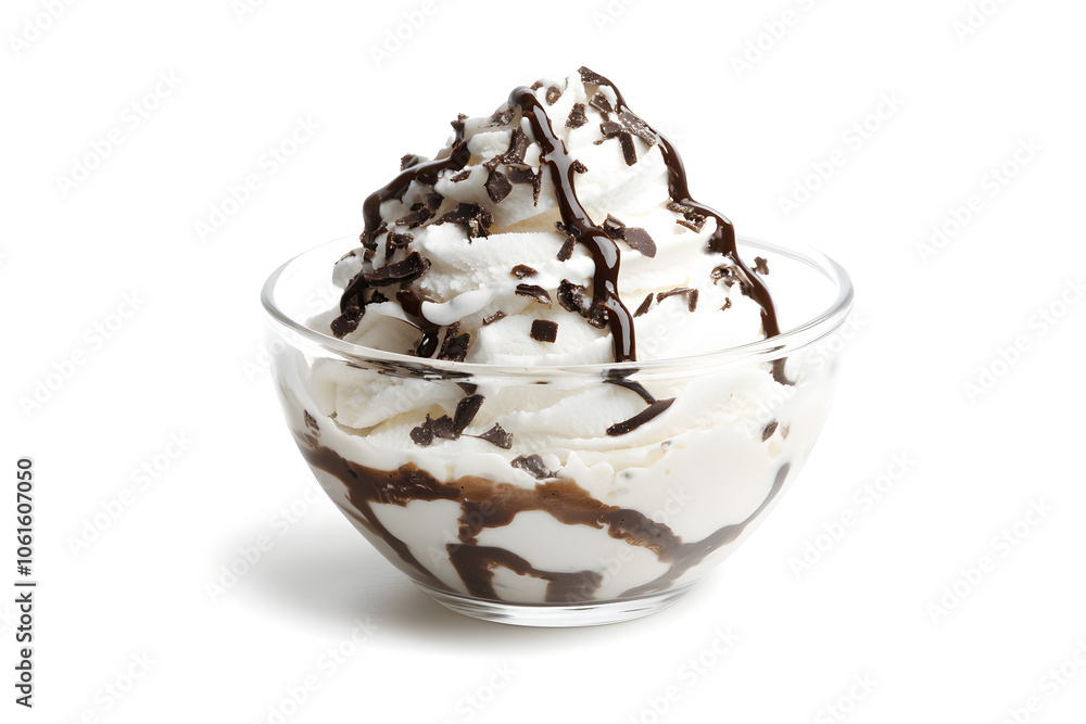 White Ice cream sundae in a bowl, isolated on white background White Ice cream sundae in a bowl, isolated on white background