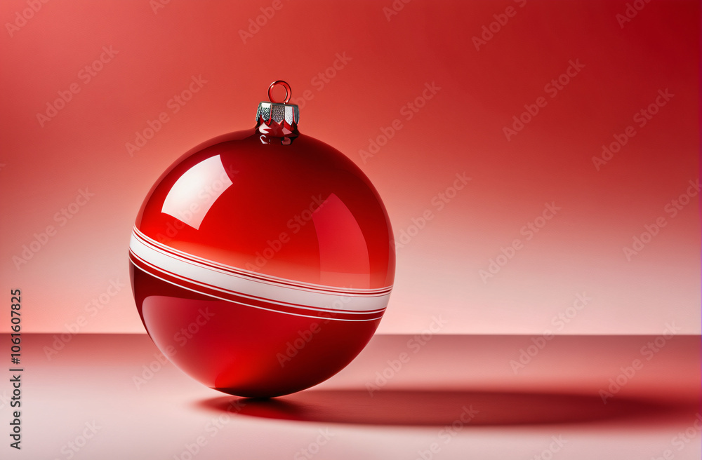 Abstract Red and White Bauble Floating on Gradient Background Abstract Red and White Bauble Floating on Gradient Background