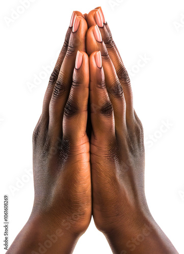 Reverent black african american hands, devout clasped praying isolated, spiritual faith worship christian gesture, peaceful pray prayer, devotional religious holy