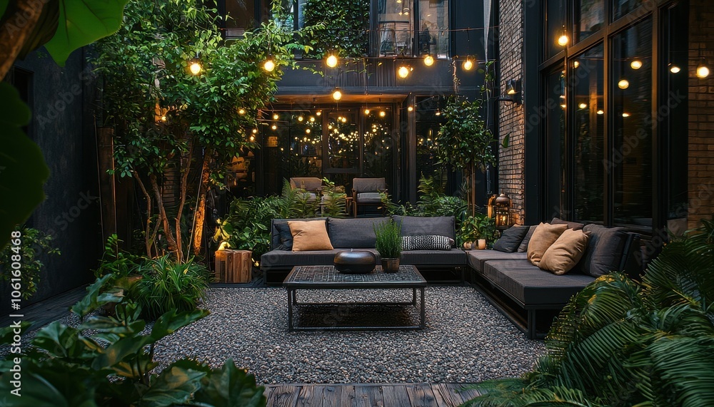 Obraz premium Chic Industrial Outdoor Space With Cozy Seating