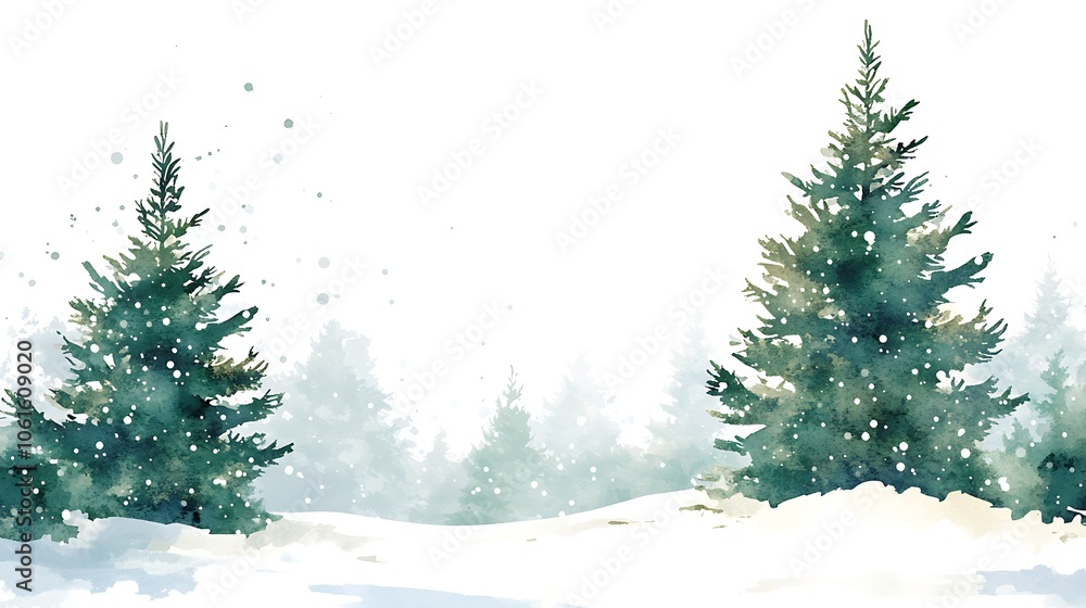 Obraz premium A serene winter landscape featuring snow-covered ground and evergreen trees.