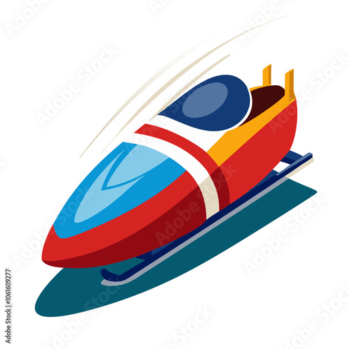 cartoon colourful bobsled for racing down track at winter sports competition