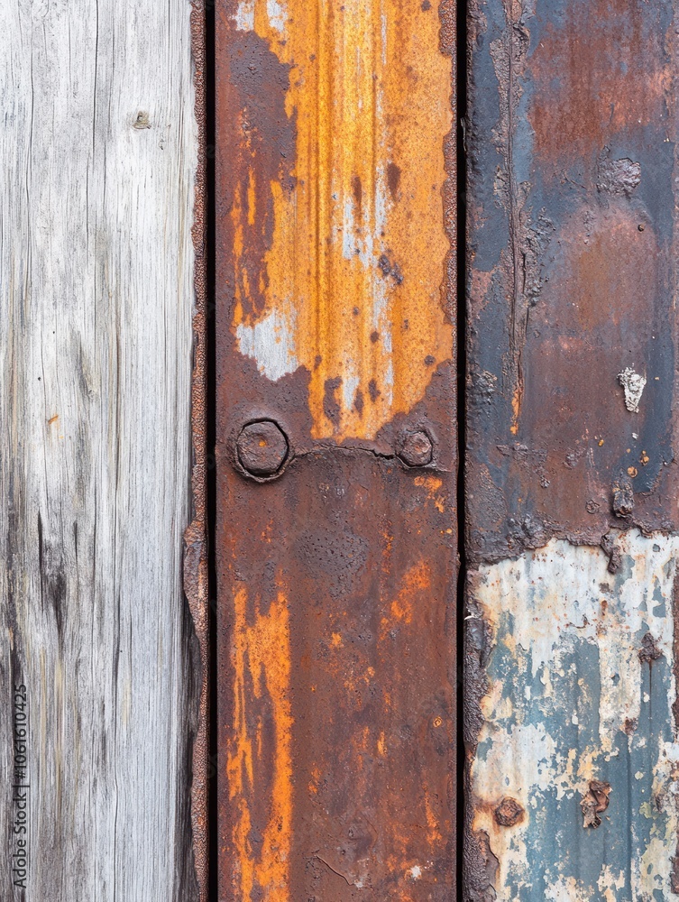 A close-up of weathered wood and rusted metal panels, showcasing texture and color contrast. A close-up of weathered wood and rusted metal panels, showcasing texture and color contrast.
