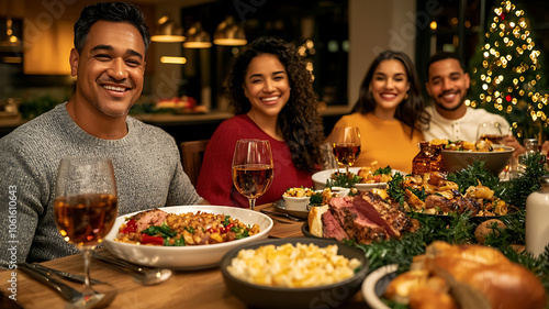 happy family on christmas dinner 