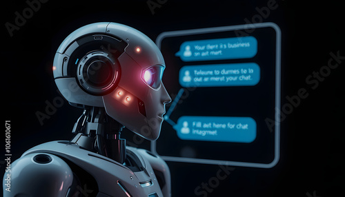 artificial intelligence open for chat customers. AI generates business communication and the development of chatbot digital technology. concept of command prompt information, smart robot conversatio photo