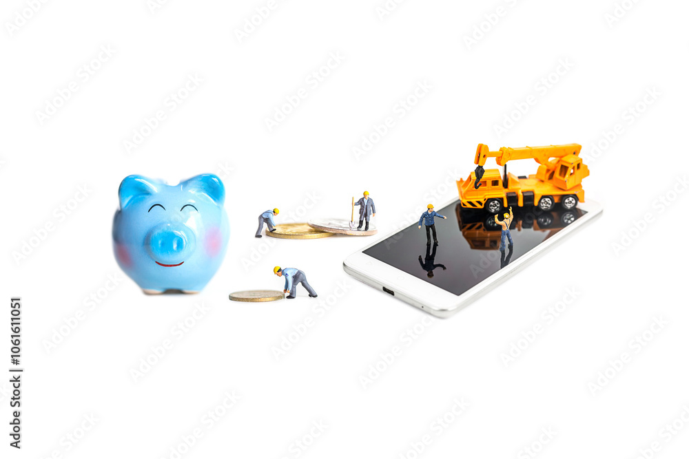 happy piggy bank isolated on white background. happy piggy bank isolated on white background.