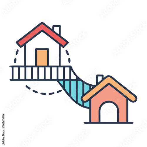 Real estate icon showing two connected houses with path

