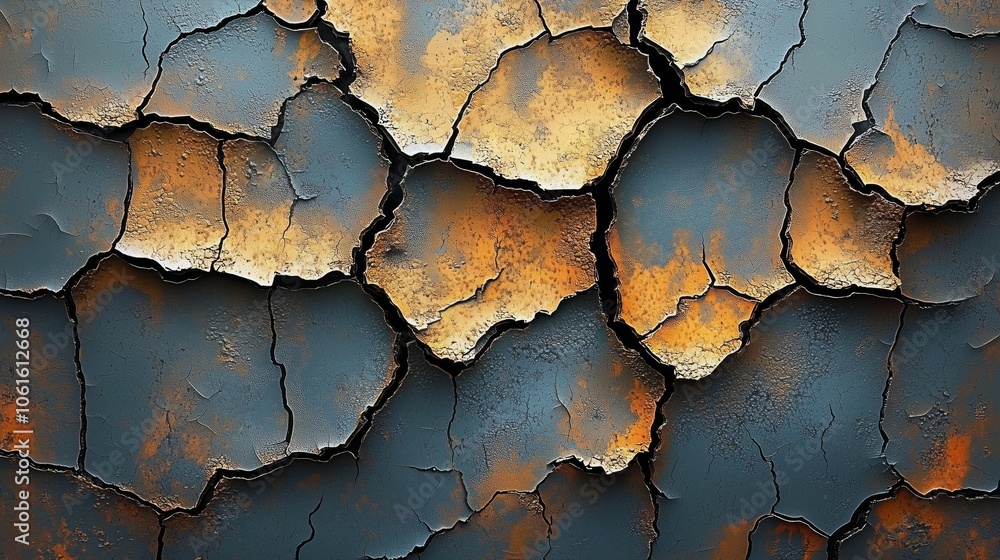 Intricate Cracked Surface Pattern in Blue and Orange Shades Intricate Cracked Surface Pattern in Blue and Orange Shades