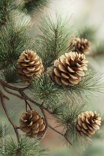 Branches of a swiss stone pine with stone pine cones. photo