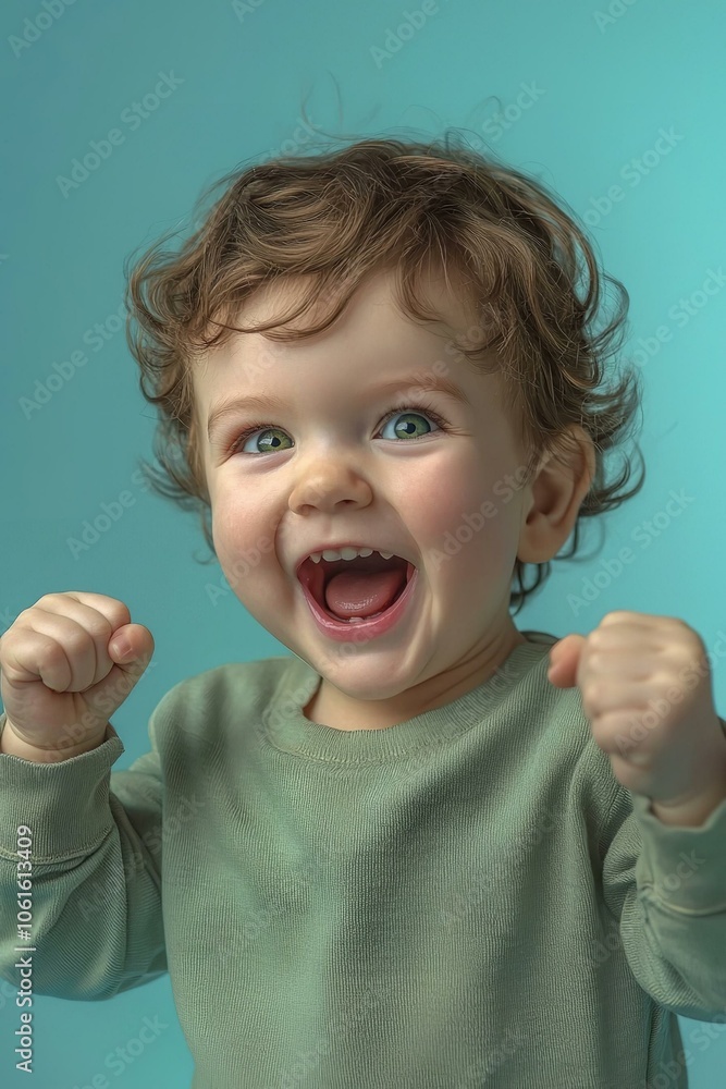 Handsome toddler child with green eyes happy and excited expressing winning gesture. successful and celebrating victory triumphant over blue background. Handsome toddler child with green eyes happy and excited expressing winning gesture. successful and celebrating victory triumphant over blue background.