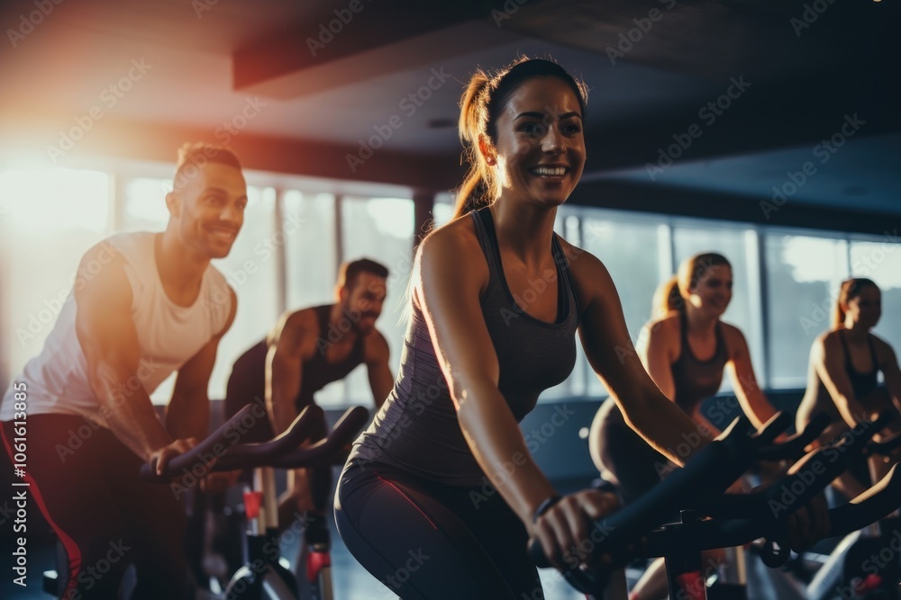 Group of people doing indoor cycling sports adult gym. Group of people doing indoor cycling sports adult gym.