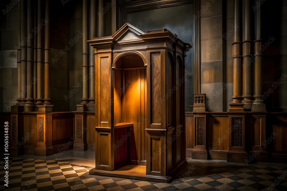 Φωτογραφία dark confession room in church. Confess sin and repent