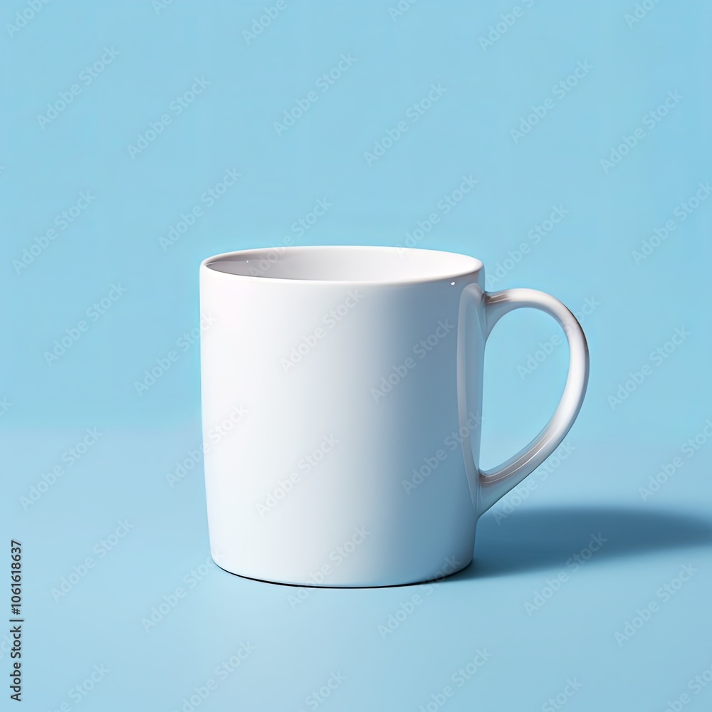 Fototapeta premium White coffee mug on a blue background. Isolated on a blue background.